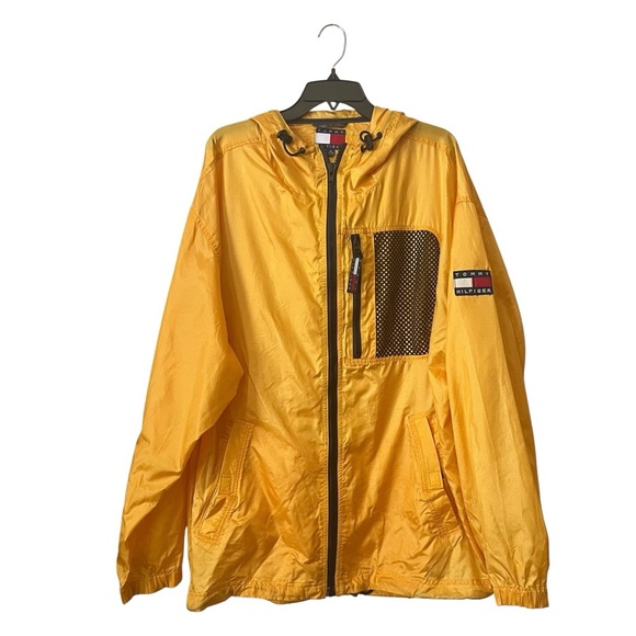 Vintage Tommy Hilfiger Yellow Windbreaker Rain Jacket Men's Size XL Zip Front - Picture 2 of 5